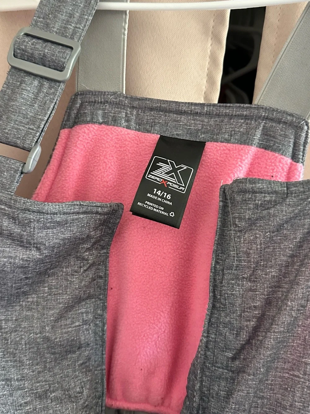 ZeroXposur Gray Snow Bib Overalls with Pink Lining - Picture 2 of 2
